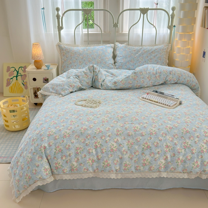 91家纺网 家纺一手货源 找家纺 曼之夏 2025新款小清新全棉双层纱四件套 夏日限定