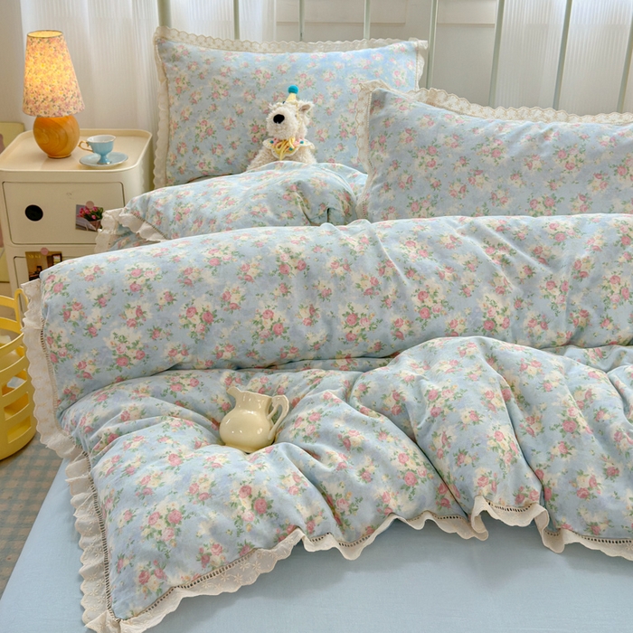 91家纺网 家纺一手货源 找家纺 曼之夏 2025新款小清新全棉双层纱四件套 夏日限定