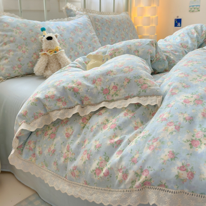 91家纺网 家纺一手货源 找家纺 曼之夏 2025新款小清新全棉双层纱四件套 夏日限定