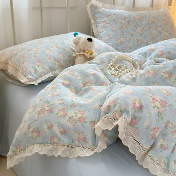 91家纺网 家纺一手货源 找家纺 曼之夏 2025新款小清新全棉双层纱四件套 夏日限定