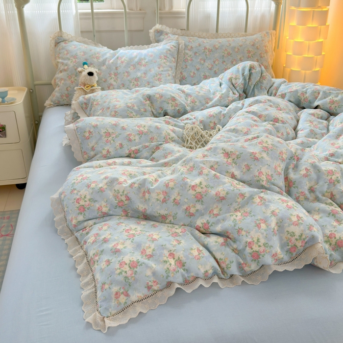 91家纺网 家纺一手货源 找家纺 曼之夏 2025新款小清新全棉双层纱四件套 夏日限定