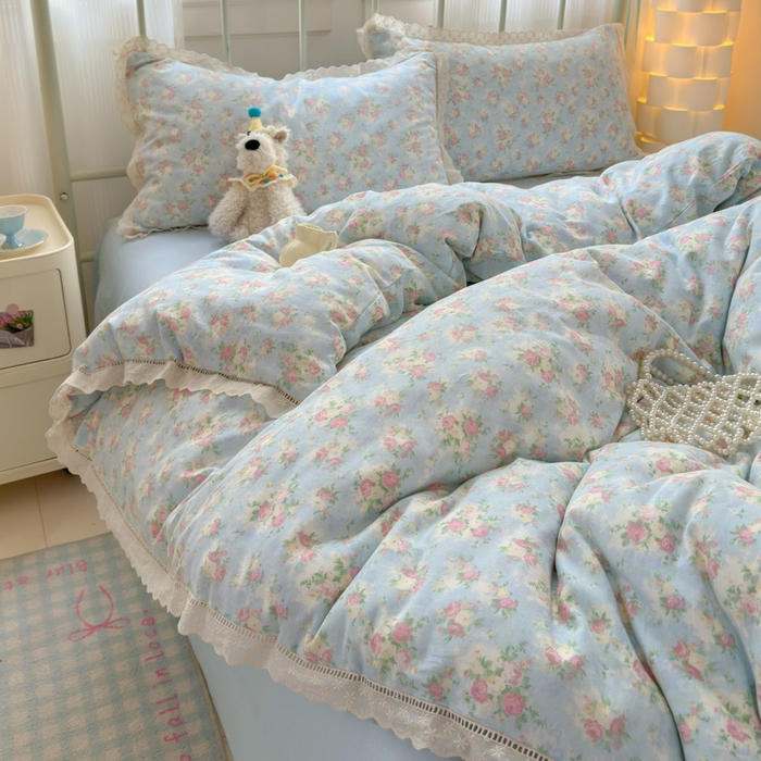 91家纺网 家纺一手货源 找家纺 曼之夏 2025新款小清新全棉双层纱四件套 夏日限定