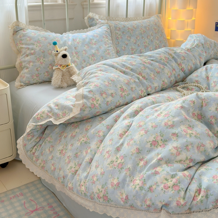 91家纺网 家纺一手货源 找家纺 曼之夏 2025新款小清新全棉双层纱四件套 夏日限定