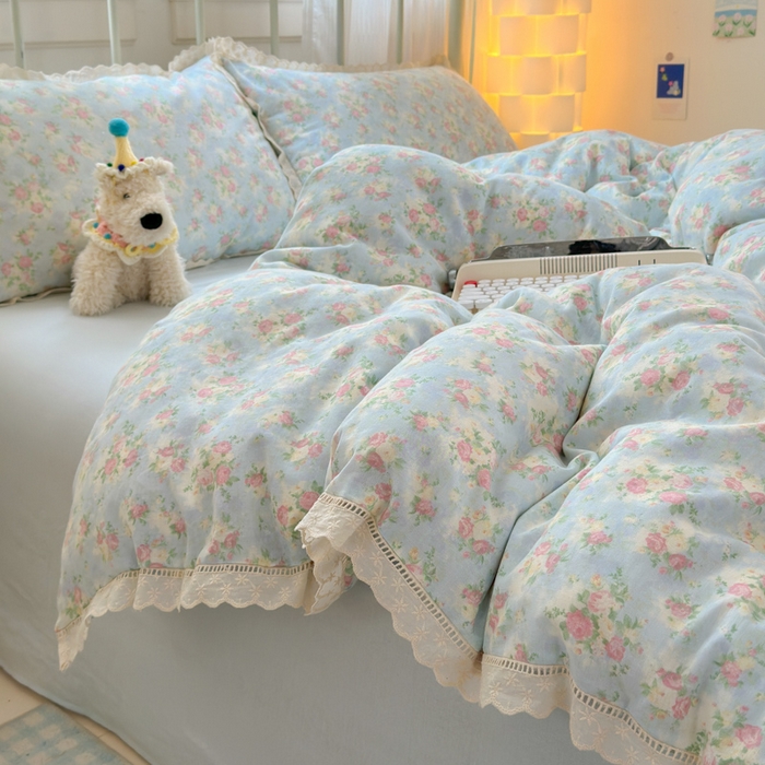 91家纺网 家纺一手货源 找家纺 曼之夏 2025新款小清新全棉双层纱四件套 夏日限定