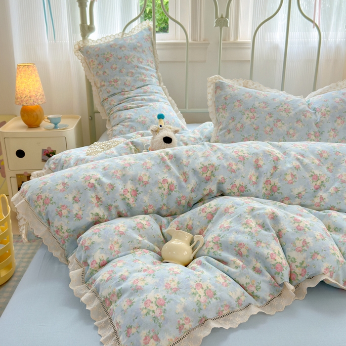 91家纺网 家纺一手货源 找家纺 曼之夏 2025新款小清新全棉双层纱四件套 夏日限定