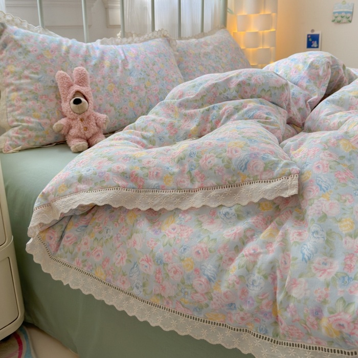 91家纺网 家纺一手货源 找家纺 曼之夏 2025新款小清新全棉双层纱四件套 小满