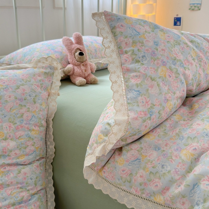 91家纺网 家纺一手货源 找家纺 曼之夏 2025新款小清新全棉双层纱四件套 小满