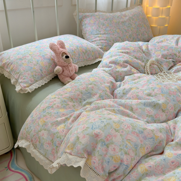 91家纺网 家纺一手货源 找家纺 曼之夏 2025新款小清新全棉双层纱四件套 小满