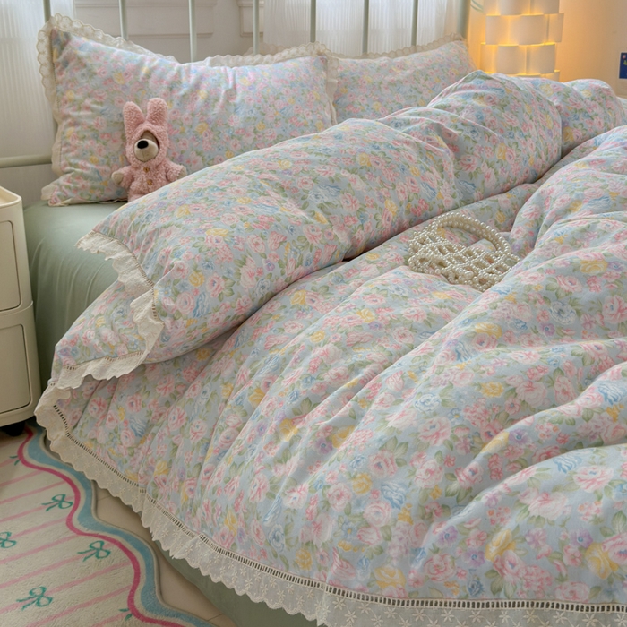 91家纺网 家纺一手货源 找家纺 曼之夏 2025新款小清新全棉双层纱四件套 小满