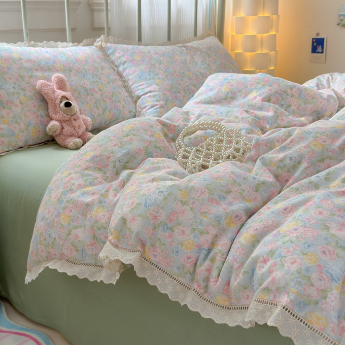 91家纺网 家纺一手货源 找家纺 曼之夏 2025新款小清新全棉双层纱四件套 小满