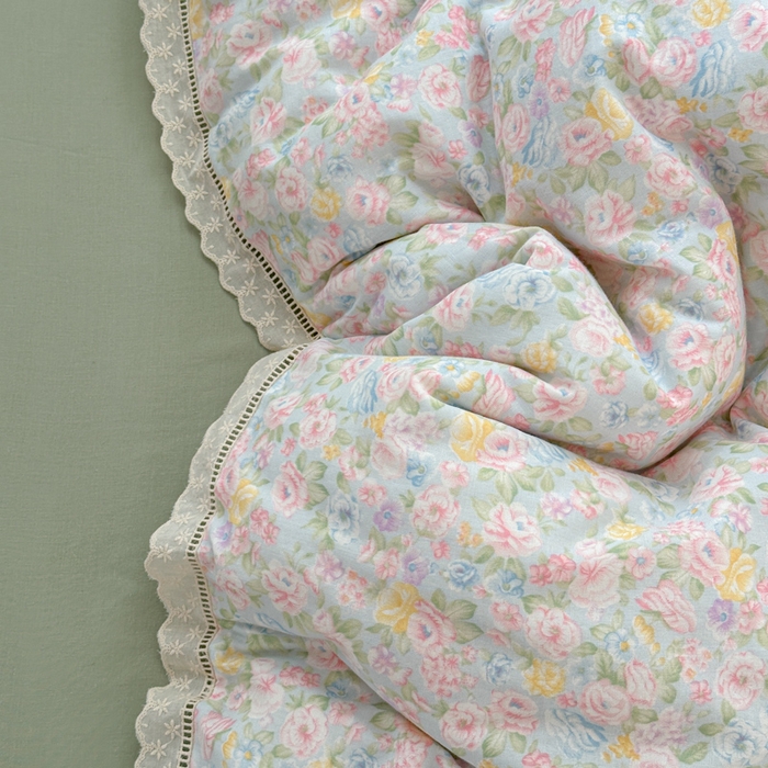 91家纺网 家纺一手货源 找家纺 曼之夏 2025新款小清新全棉双层纱四件套 小满