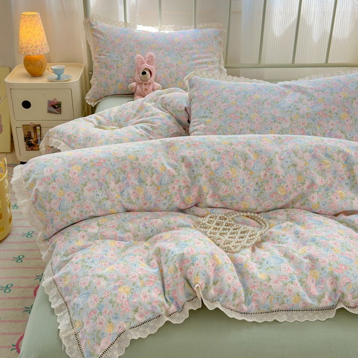 91家纺网 家纺一手货源 找家纺 曼之夏 2025新款小清新全棉双层纱四件套 小满