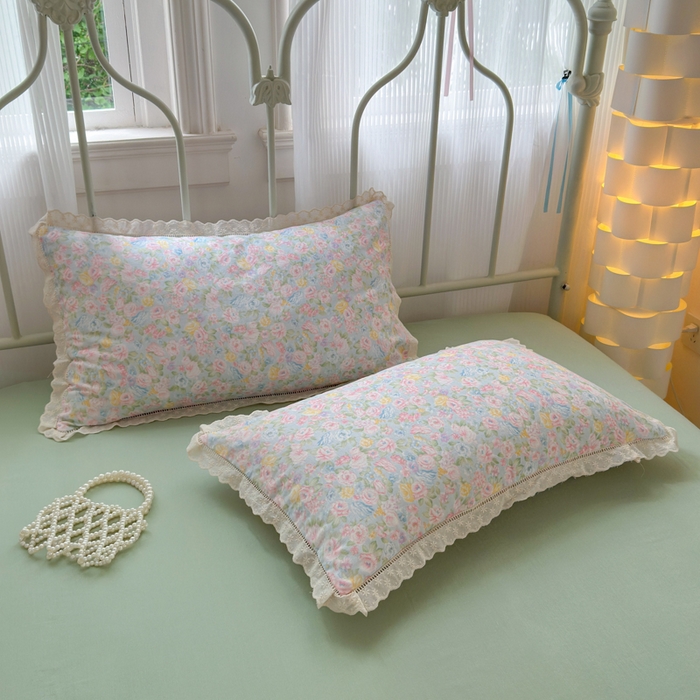 91家纺网 家纺一手货源 找家纺 曼之夏 2025新款小清新全棉双层纱四件套 小满