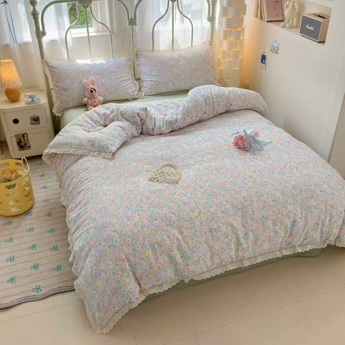 91家纺网 家纺一手货源 找家纺 曼之夏 2025新款小清新全棉双层纱四件套 小满