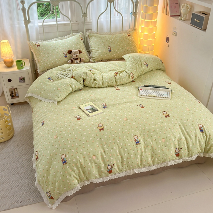 91家纺网 家纺一手货源 找家纺 曼之夏 2025新款小清新全棉双层纱四件套 辛巴