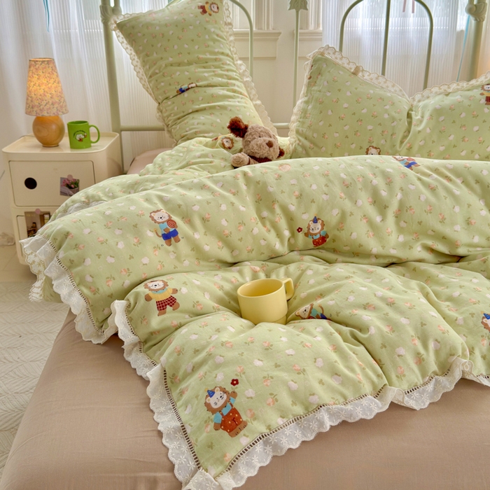 91家纺网 家纺一手货源 找家纺 曼之夏 2025新款小清新全棉双层纱四件套 辛巴