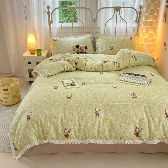 91家纺网 家纺一手货源 找家纺 曼之夏 2025新款小清新全棉双层纱四件套 辛巴