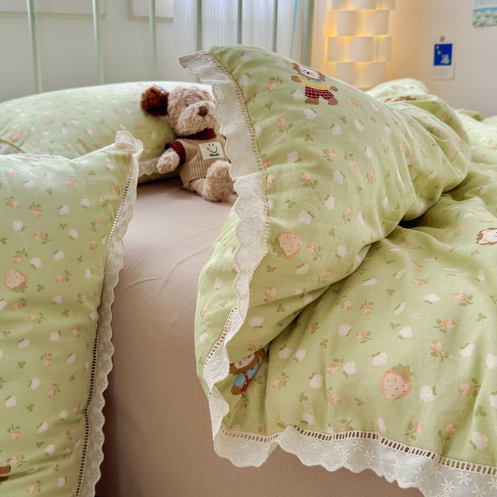 91家纺网 家纺一手货源 找家纺 曼之夏 2025新款小清新全棉双层纱四件套 辛巴