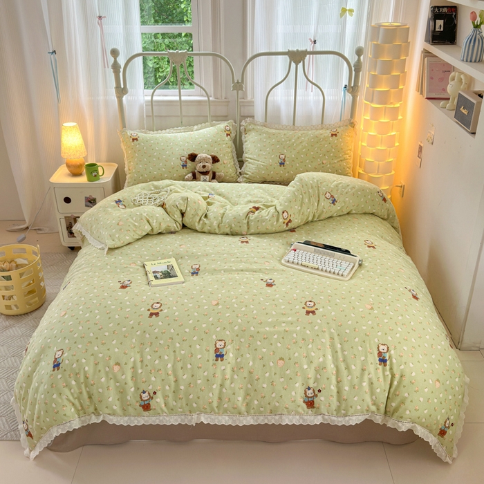 91家纺网 家纺一手货源 找家纺 曼之夏 2025新款小清新全棉双层纱四件套 辛巴