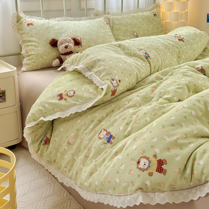 91家纺网 家纺一手货源 找家纺 曼之夏 2025新款小清新全棉双层纱四件套 辛巴