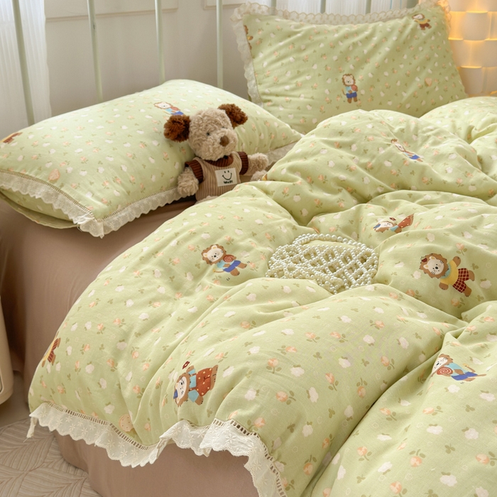 91家纺网 家纺一手货源 找家纺 曼之夏 2025新款小清新全棉双层纱四件套 辛巴