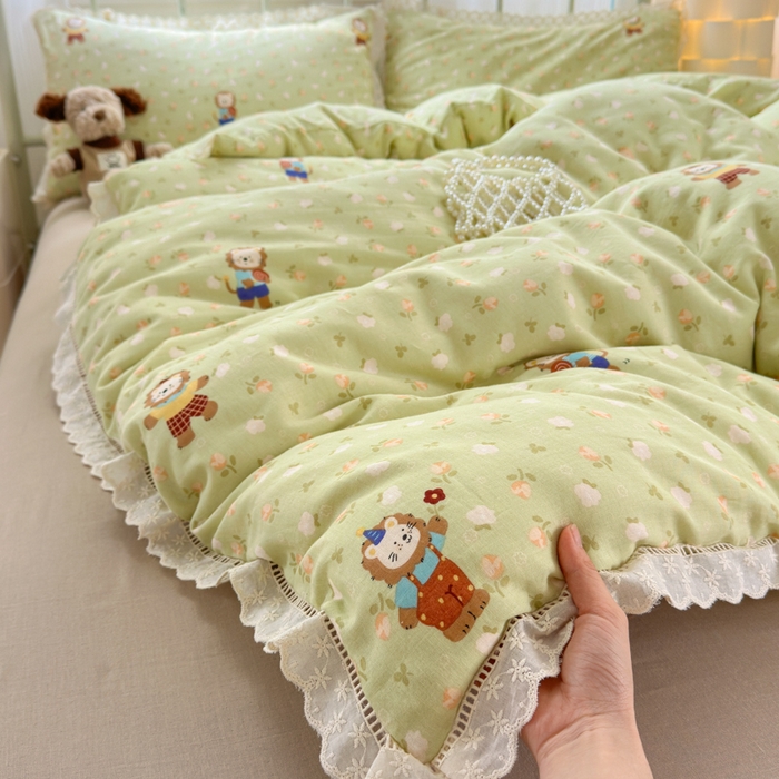 91家纺网 家纺一手货源 找家纺 曼之夏 2025新款小清新全棉双层纱四件套 辛巴