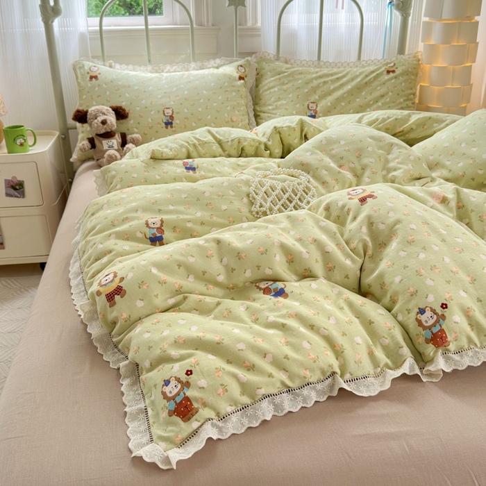 91家纺网 家纺一手货源 找家纺 曼之夏 2025新款小清新全棉双层纱四件套 辛巴