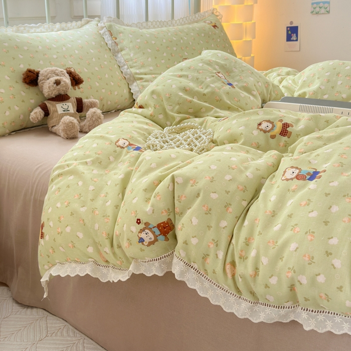 91家纺网 家纺一手货源 找家纺 曼之夏 2025新款小清新全棉双层纱四件套 辛巴