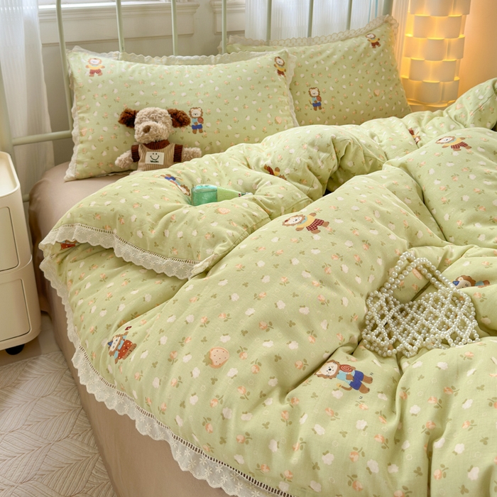 91家纺网 家纺一手货源 找家纺 曼之夏 2025新款小清新全棉双层纱四件套 辛巴