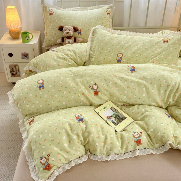 91家纺网 家纺一手货源 找家纺 曼之夏 2025新款小清新全棉双层纱四件套 辛巴