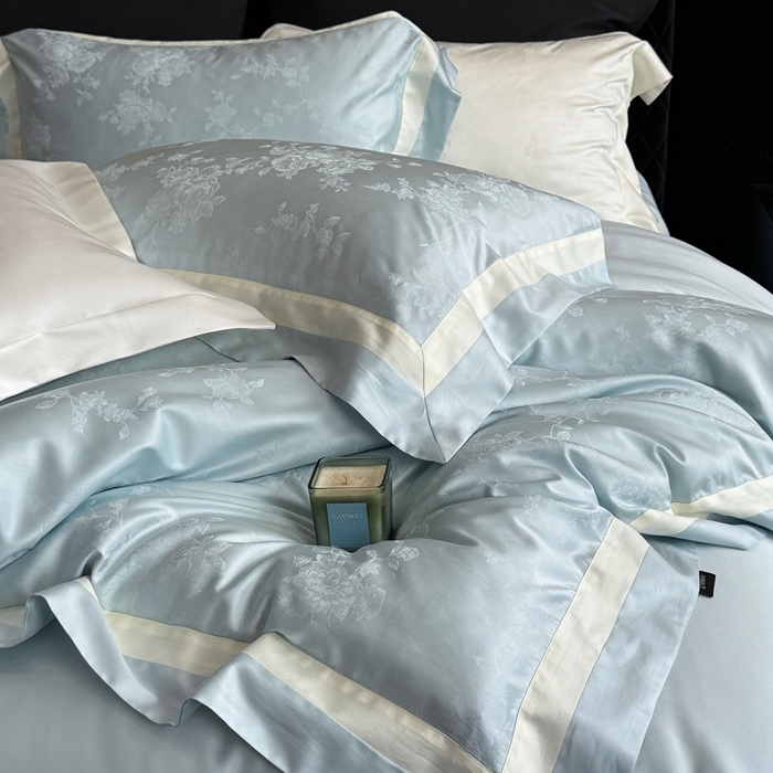 91家纺网 家纺一手货源 找家纺 馨蕊家居 2025新款LF兰精天丝棉四件套-若兰 若兰-北卡蓝