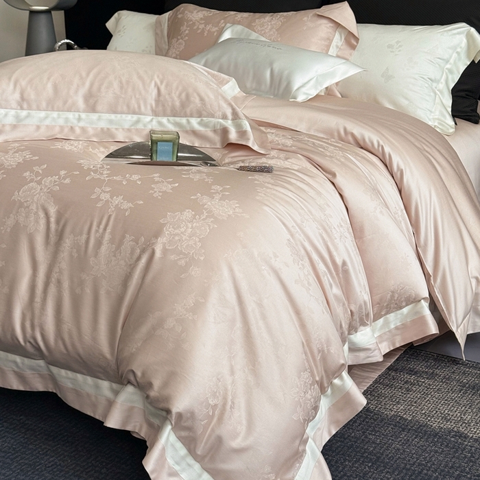 91家纺网 家纺一手货源 找家纺 馨蕊家居 2025新款LF兰精天丝棉四件套-若兰 若兰-蔷薇粉