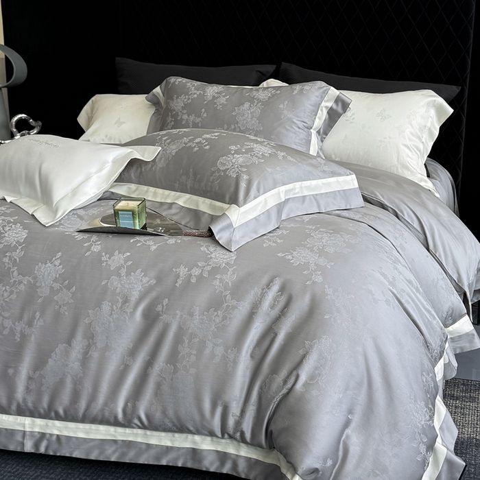 91家纺网 家纺一手货源 找家纺 馨蕊家居 2025新款LF兰精天丝棉四件套-若兰 若兰-高级灰