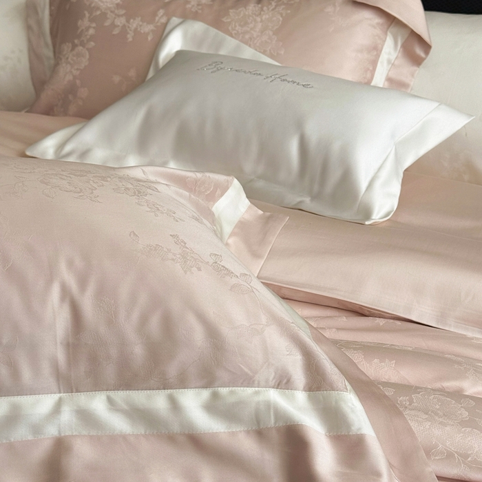 91家纺网 家纺一手货源 找家纺 馨蕊家居 2025新款LF兰精天丝棉四件套-若兰 若兰-蔷薇粉