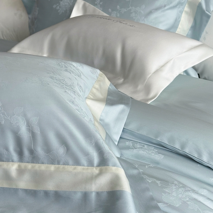 91家纺网 家纺一手货源 找家纺 馨蕊家居 2025新款LF兰精天丝棉四件套-若兰 若兰-北卡蓝