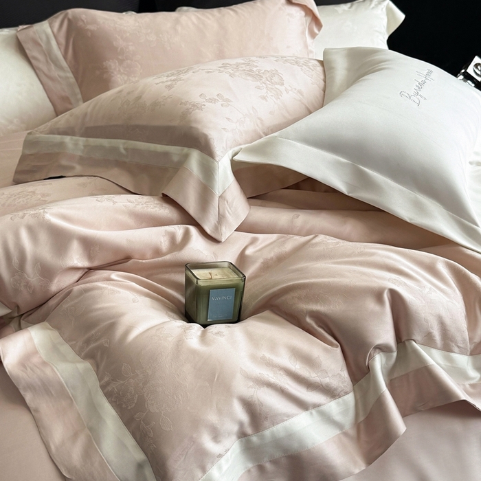 91家纺网 家纺一手货源 找家纺 馨蕊家居 2025新款LF兰精天丝棉四件套-若兰 若兰-蔷薇粉