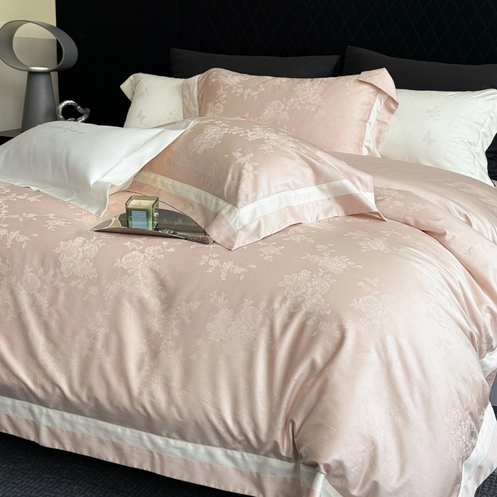 91家纺网 家纺一手货源 找家纺 馨蕊家居 2025新款LF兰精天丝棉四件套-若兰 若兰-蔷薇粉