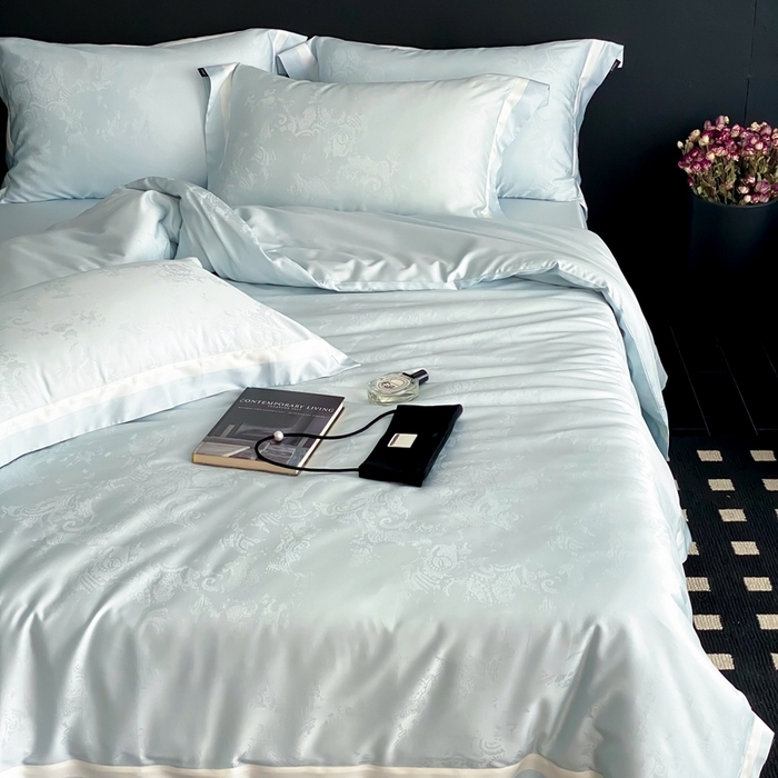 91家纺网 家纺一手货源 找家纺 馨蕊家居 2025新款天丝棉四件套-青黛 青黛-北卡蓝