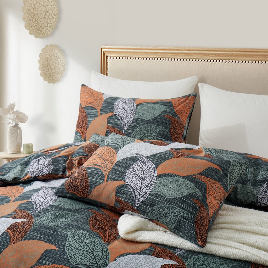 91家纺网 家纺一手货源 找家纺 子不语家纺2025新款跨境外贸 大版印花三件套亚马逊Temu速卖 通Shein沃尔玛专供 108落叶纹