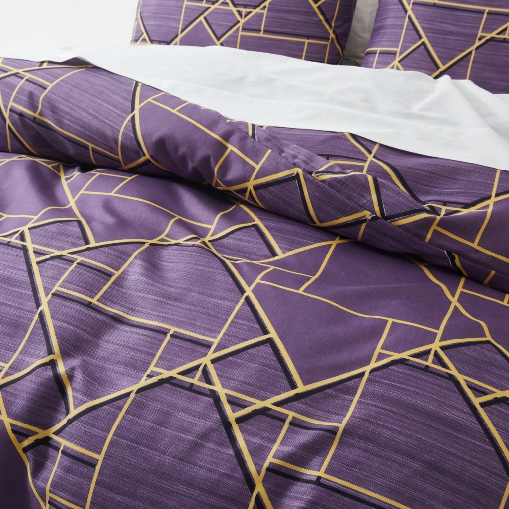 91家纺网 家纺一手货源 找家纺 子不语家纺2025新款跨境外贸 大版印花三件套亚马逊Temu速卖 通Shein沃尔玛专供 71几何图形紫