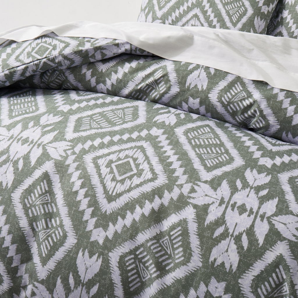 91家纺网 家纺一手货源 找家纺 子不语家纺2025新款跨境外贸 大版印花三件套亚马逊Temu速卖 通Shein沃尔玛专供 73绿色图形