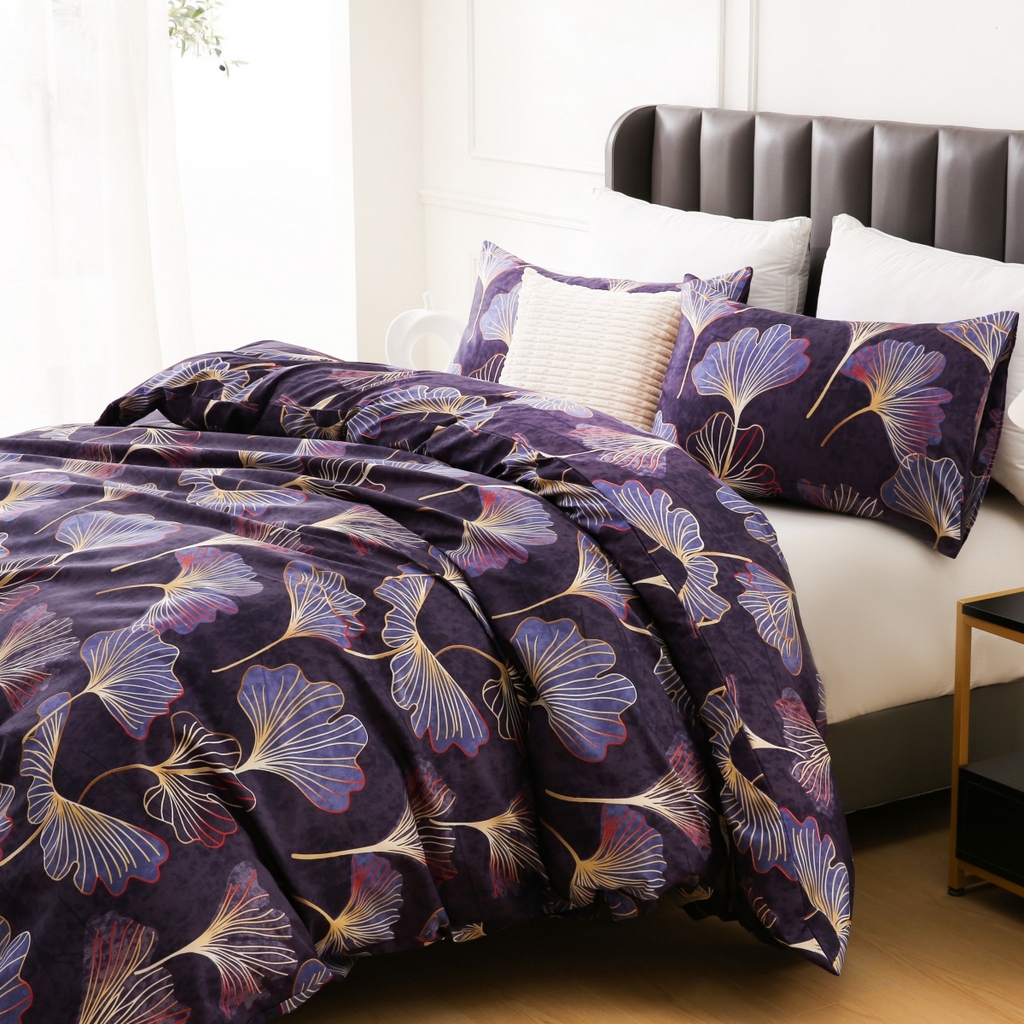 91家纺网 家纺一手货源 找家纺 子不语家纺2025新款跨境外贸 大版印花三件套亚马逊Temu速卖 通Shein沃尔玛专供 85杏叶