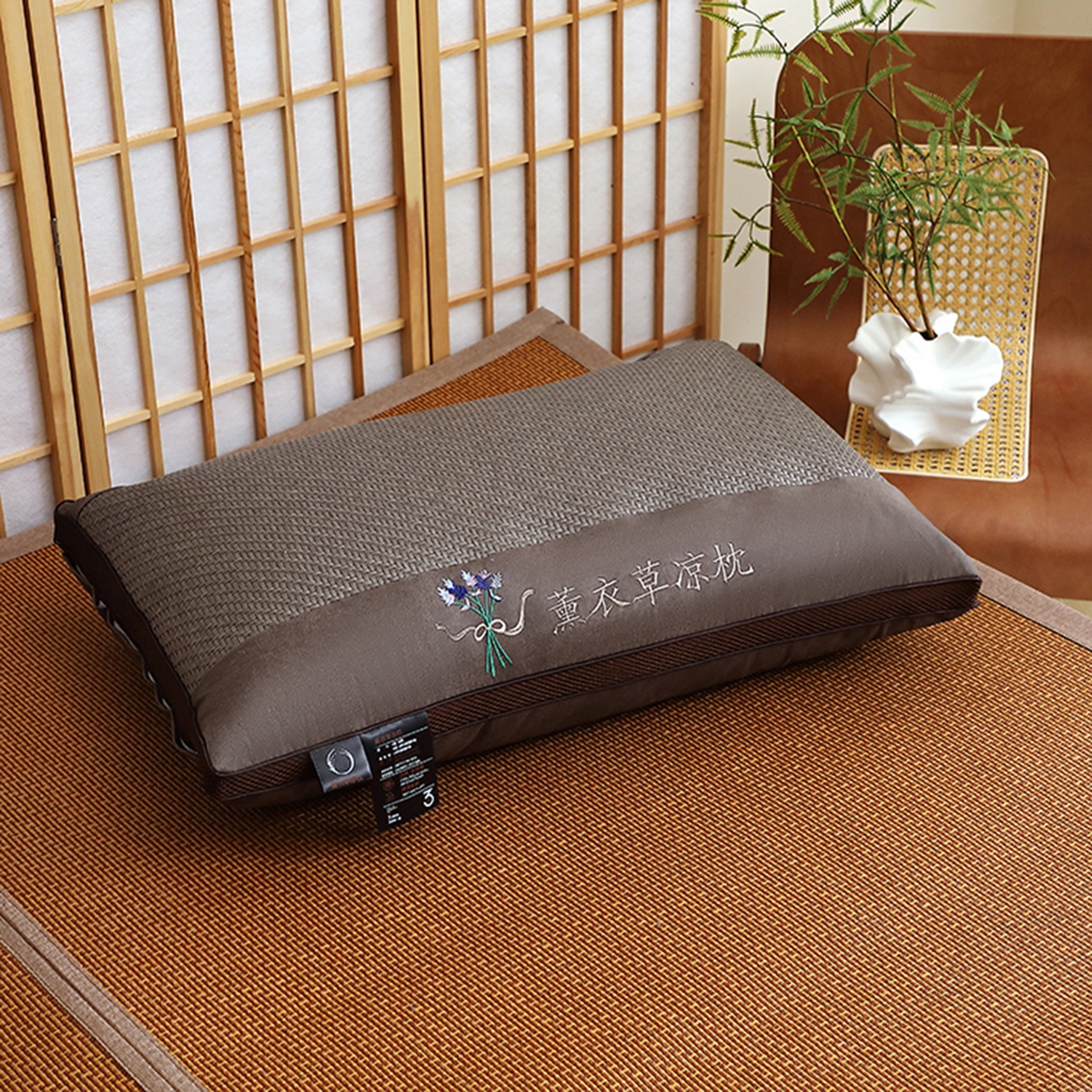 91家纺网 家纺一手货源 找家纺 佳尚枕芯 2025新款夏凉藤席枕芯凉席枕薰衣草夏凉枕头枕芯 薰衣草夏凉枕-咖色 48*74低枕700克-高度10厘米