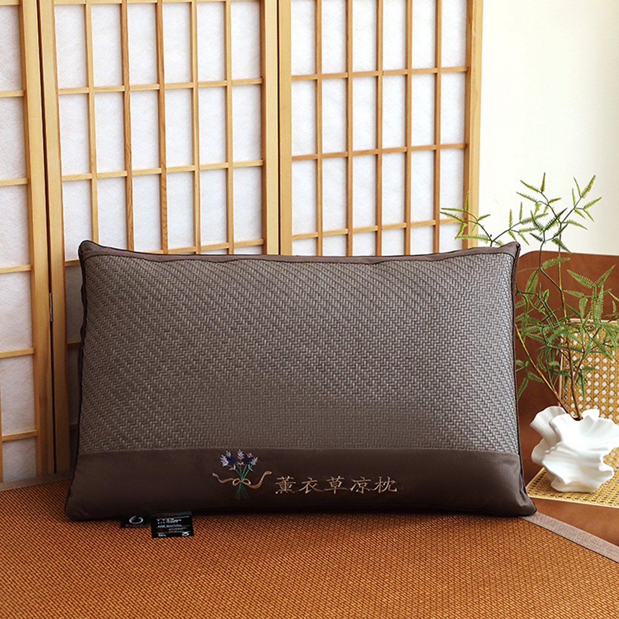 91家纺网 家纺一手货源 找家纺 佳尚枕芯 2025新款夏凉藤席枕芯凉席枕薰衣草夏凉枕头枕芯 薰衣草夏凉枕-咖色 48*74高枕900克-高度14厘米