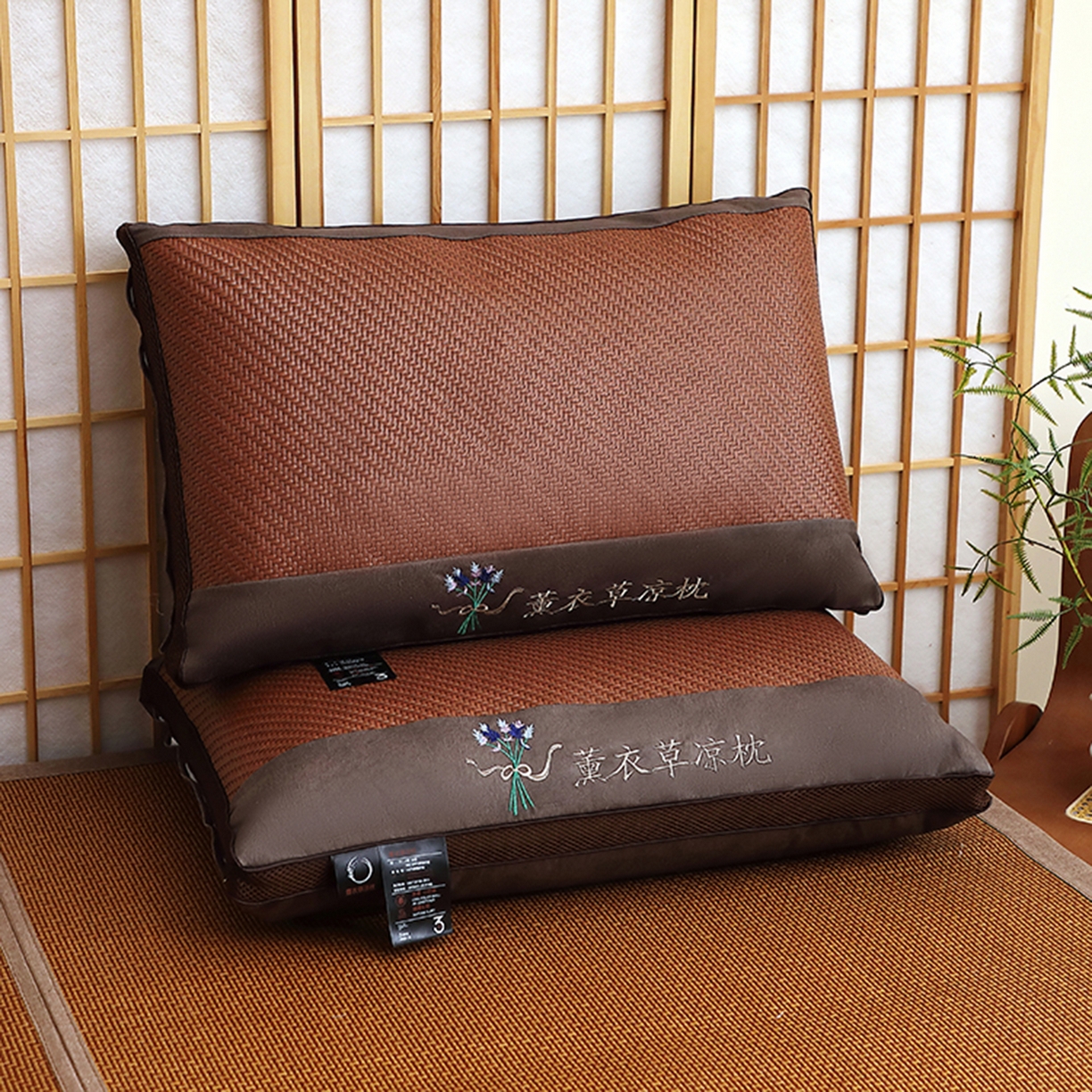 佳尚枕芯 2025新款夏凉藤席枕芯凉席枕薰衣草夏凉枕头枕芯 薰衣草夏凉枕-棕色 48*74低枕700克-高度10厘米