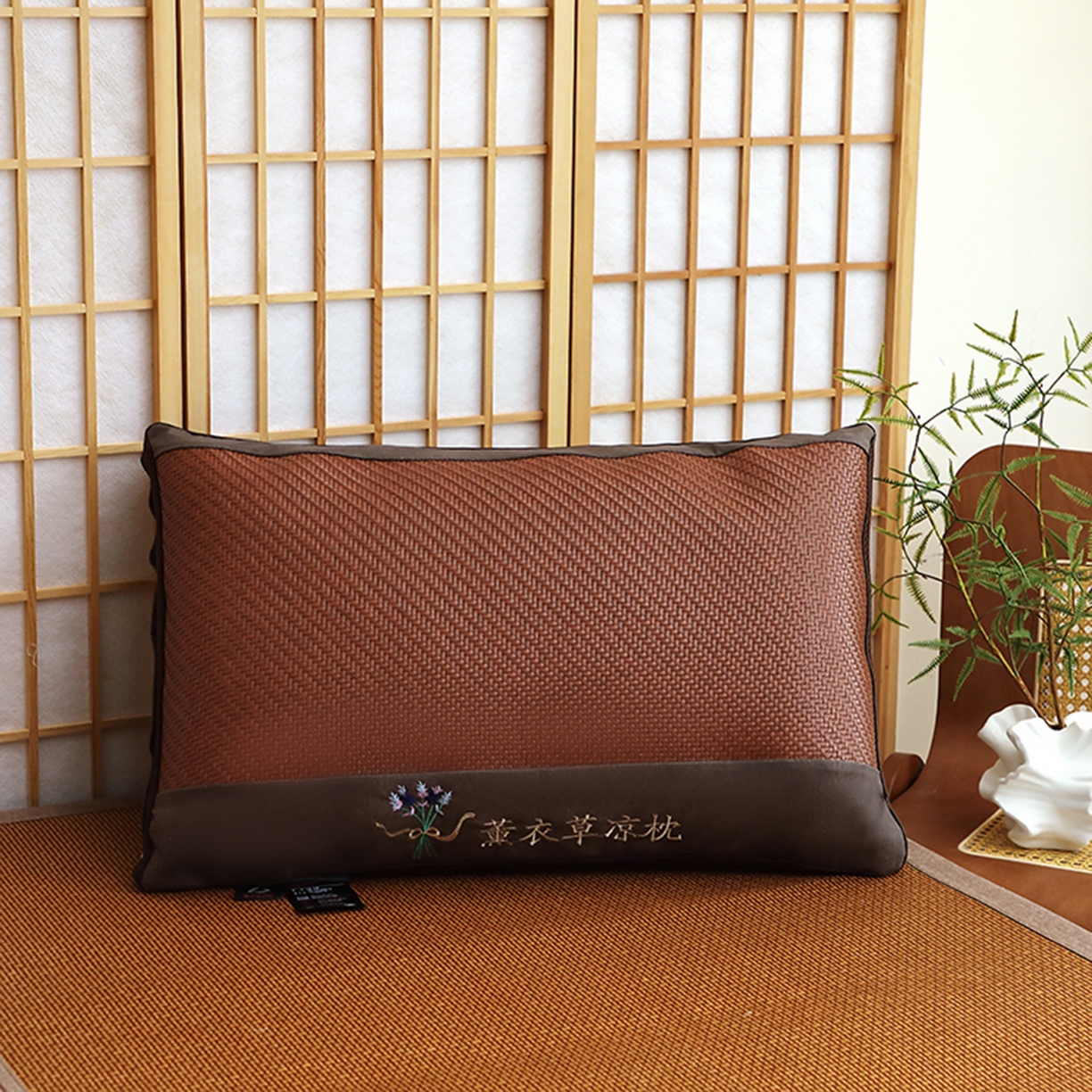 91家纺网 家纺一手货源 找家纺 佳尚枕芯 2025新款夏凉藤席枕芯凉席枕薰衣草夏凉枕头枕芯 薰衣草夏凉枕-棕色 48*74中枕800克-高度12厘米