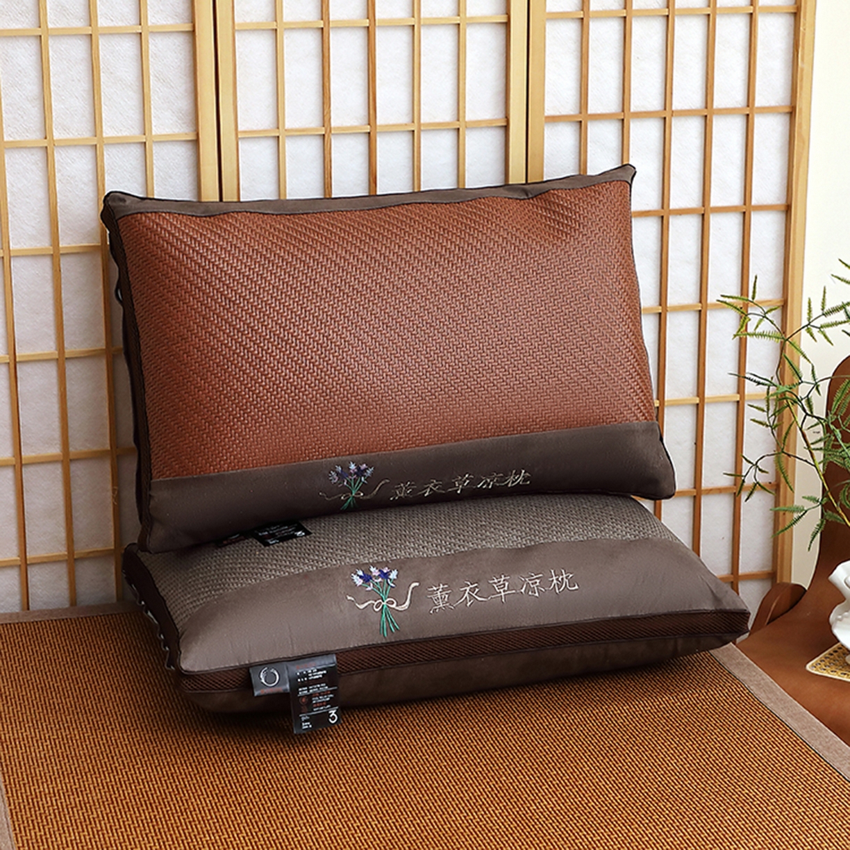91家纺网 家纺一手货源 找家纺 佳尚枕芯 2025新款夏凉藤席枕芯凉席枕薰衣草夏凉枕头枕芯 薰衣草夏凉枕-棕色 48*74中枕800克-高度12厘米