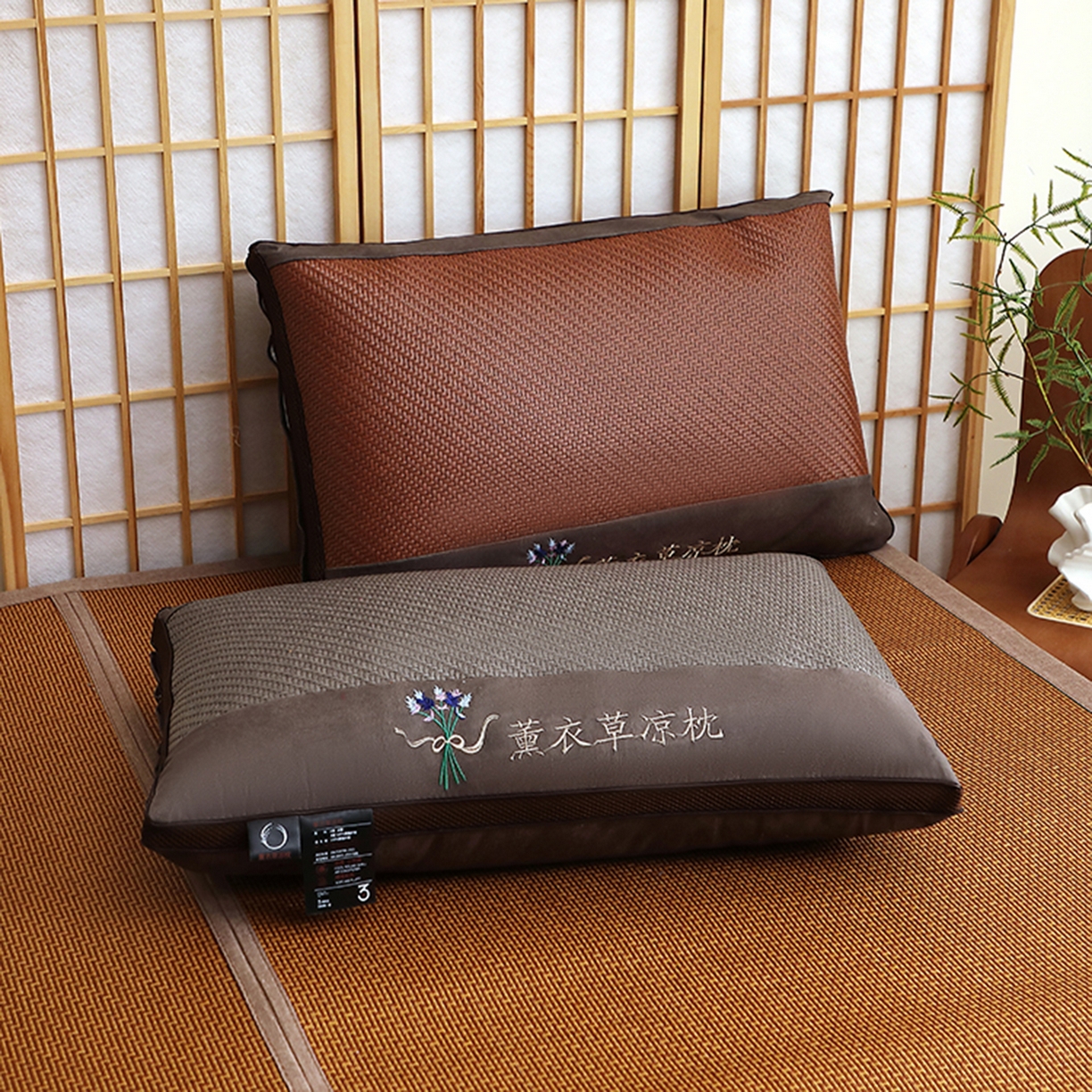 91家纺网 家纺一手货源 找家纺 佳尚枕芯 2025新款夏凉藤席枕芯凉席枕薰衣草夏凉枕头枕芯 薰衣草夏凉枕-棕色 48*74中枕800克-高度12厘米