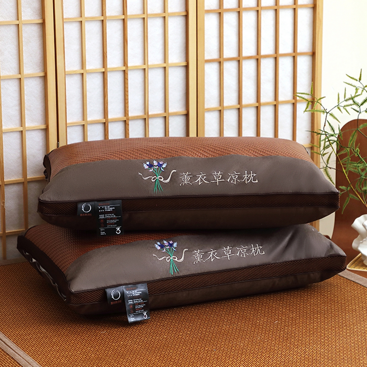 91家纺网 家纺一手货源 找家纺 佳尚枕芯 2025新款夏凉藤席枕芯凉席枕薰衣草夏凉枕头枕芯 薰衣草夏凉枕-棕色 48*74高枕900克-高度14厘米