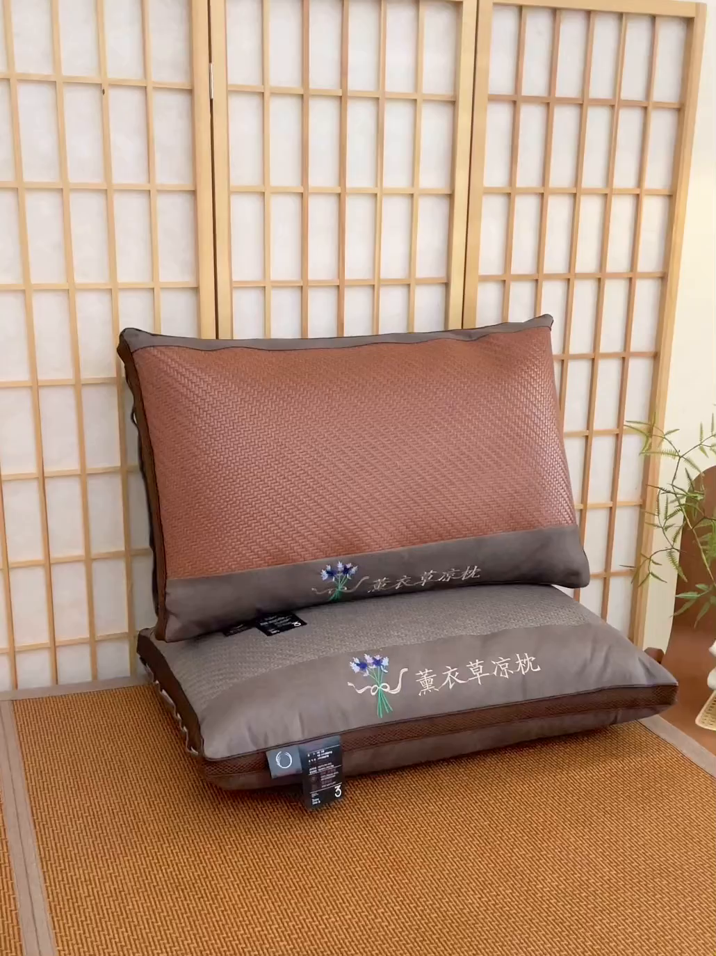 91家纺网 家纺一手货源 找家纺 佳尚枕芯 2025新款夏凉藤席枕芯凉席枕薰衣草夏凉枕头枕芯 薰衣草夏凉枕-棕色 48*74高枕900克-高度14厘米